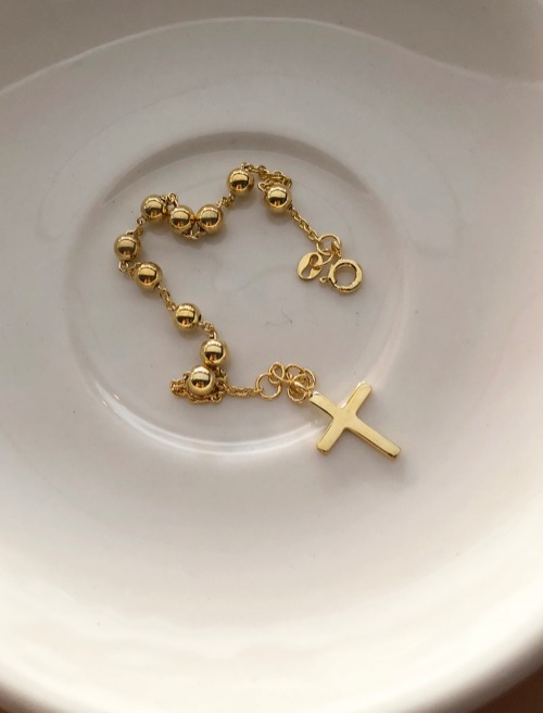 골드 5 mm 볼 로자리 팔찌 gold plated rosary bracelet