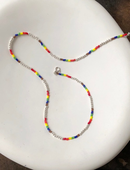 sold out / 실버 볼 믹스 레인보우 비즈 목걸이 silver ball mixed rainbow beads necklace