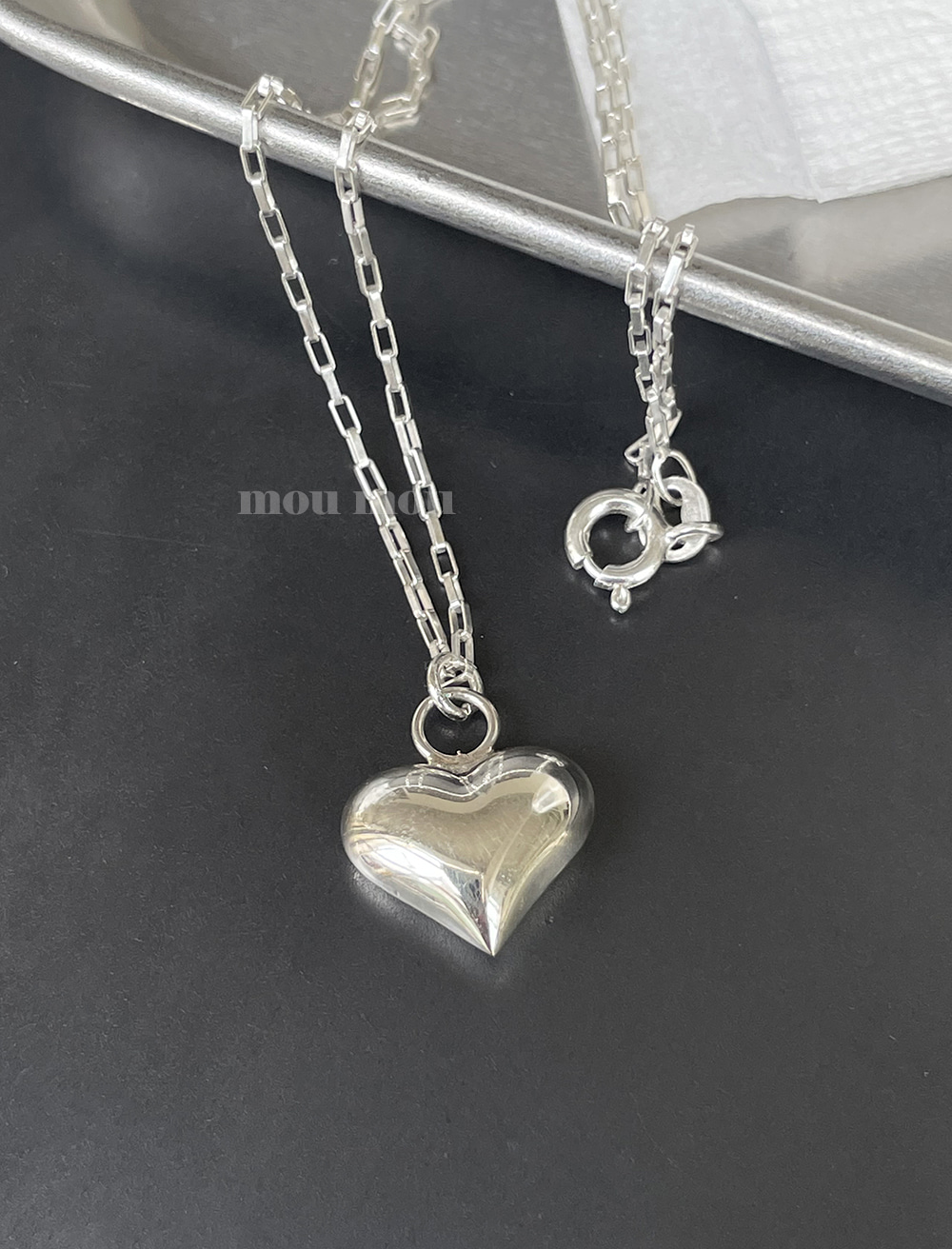 사각 체인 하트 목걸이 square chain heart necklace