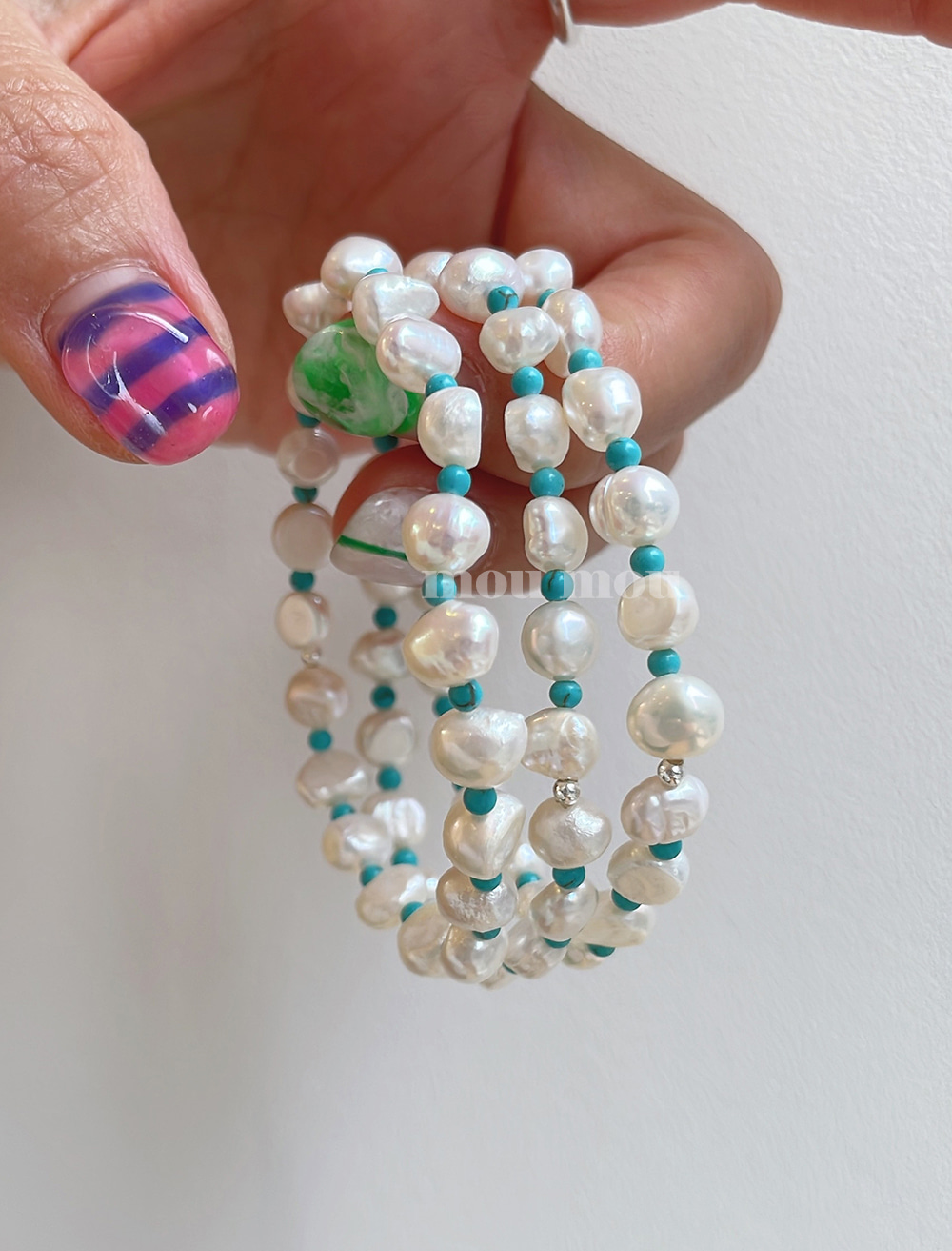 터키석 믹스 담수진주 팔찌 turquoise ball mixed pearl bracelet