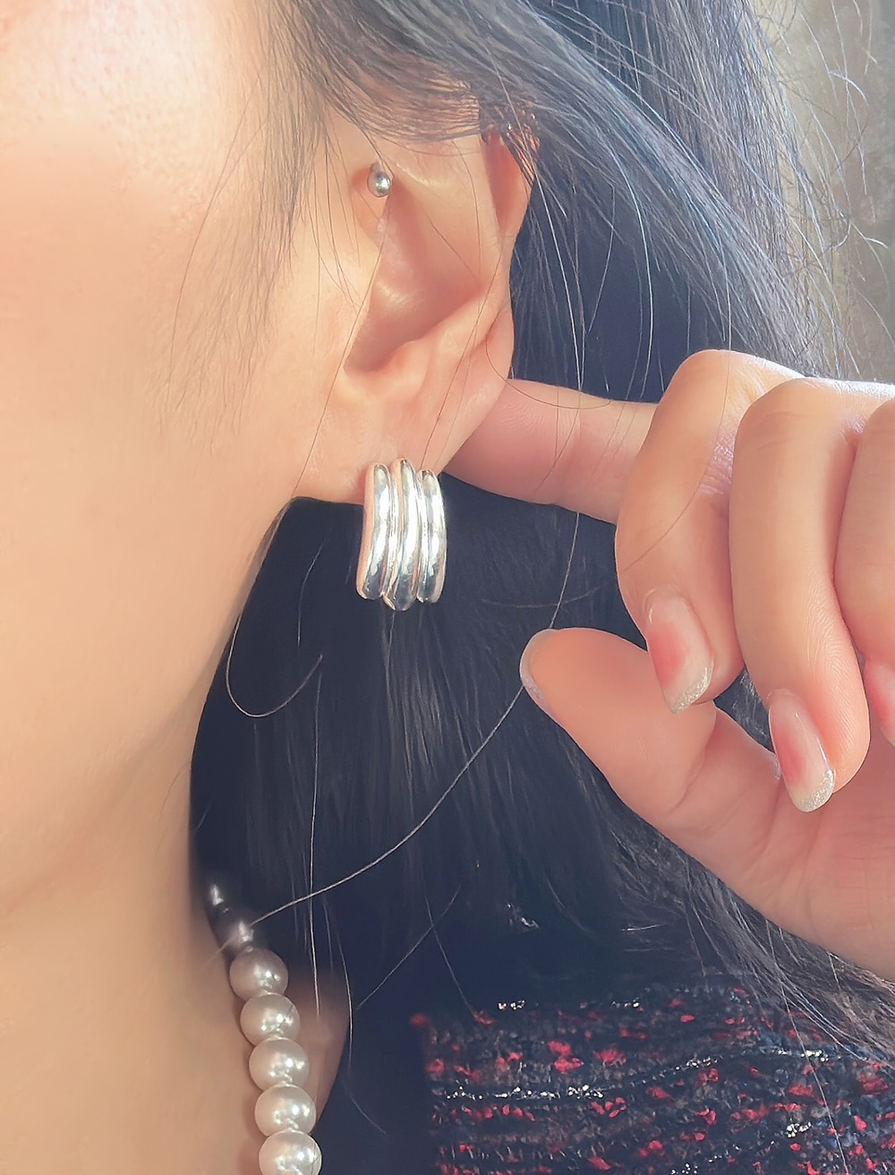 세 줄 라인 귀걸이 triple line earring