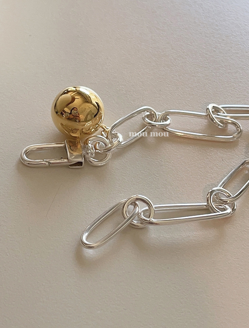 골드 볼 타원 체인 팔찌 gold ball oval chain bracelet