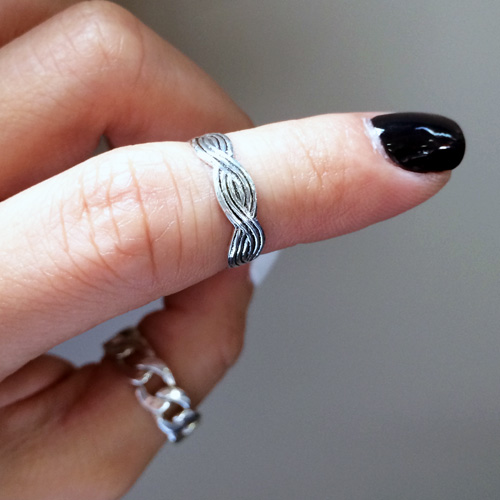 silver _ braided silver knuckle ring