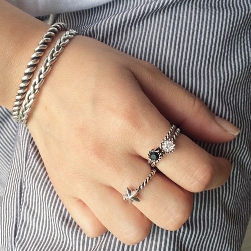 silver _ cubic twisted rings set ( 2pcs )