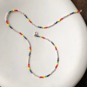 sold out / 실버 볼 믹스 레인보우 비즈 목걸이 silver ball mixed rainbow beads necklace