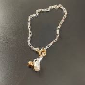 쁘띠 펄 콤비 체인 팔찌 petite pearl square chain bracelet