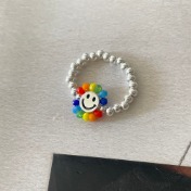 레인보우 비즈 스마일 반지 rainbow beads smile ring