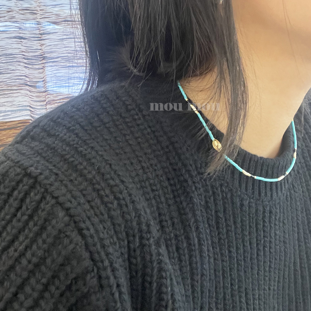 쉘 터키 블루 비즈 목걸이 shell turquoise blue beads necklace