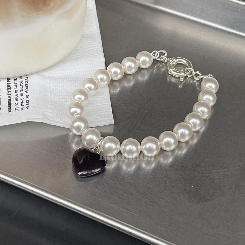 블랙 하트 진주 팔찌 black heart pearl bracelet