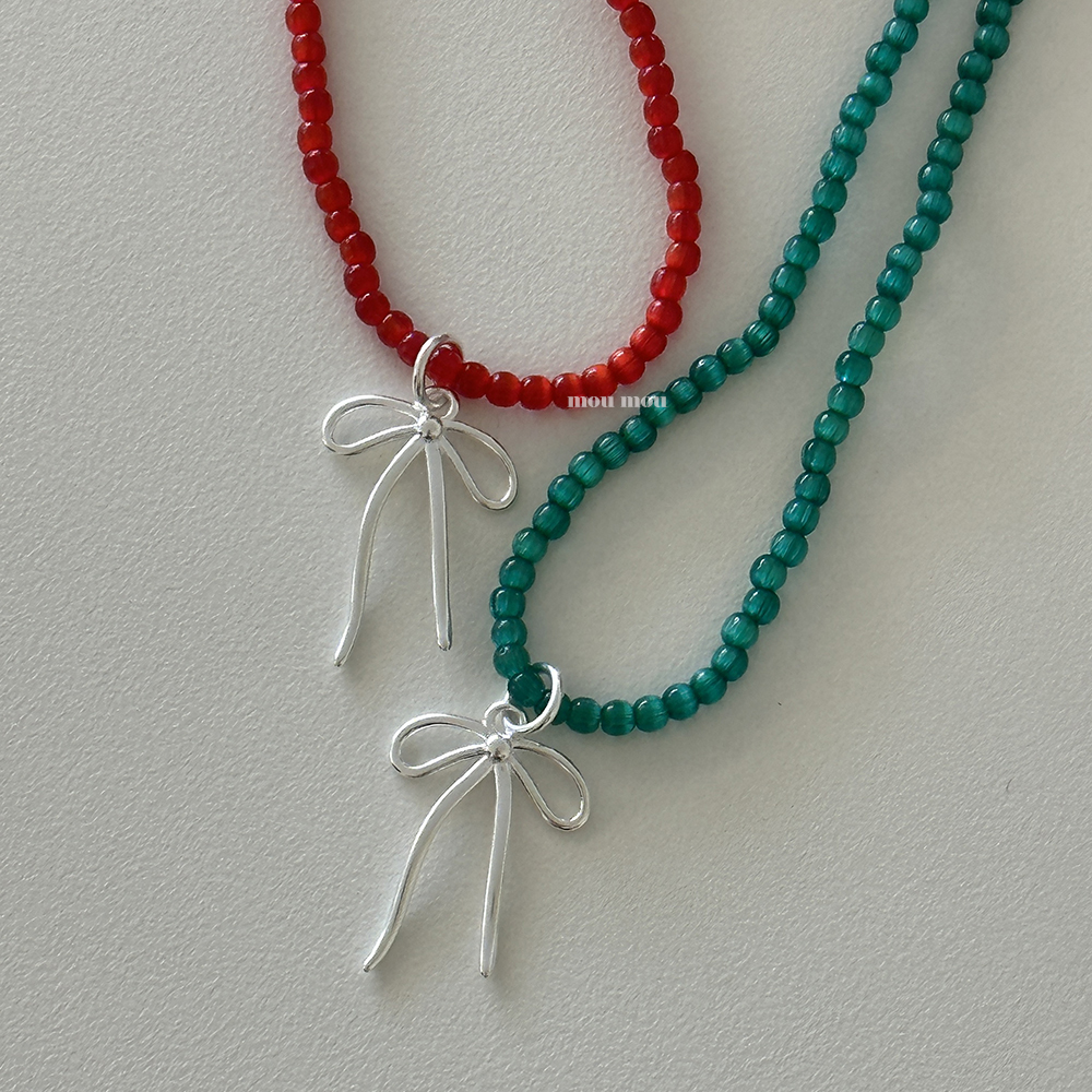 미니 리본 비즈 목걸이  mini ribbon beads necklace