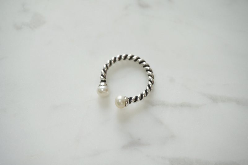 silver _ PEARL twisted cuff ring