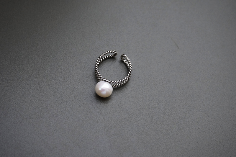 silver _ pearl twisted open ring