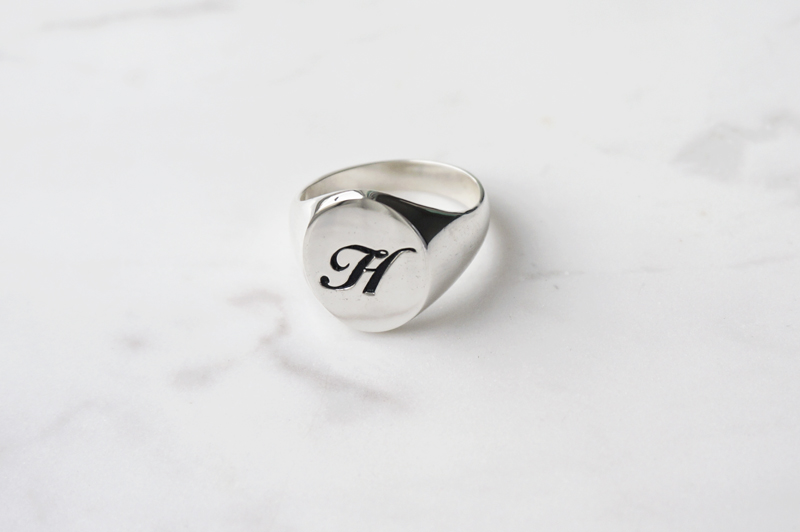 silver _ initial engraving ring