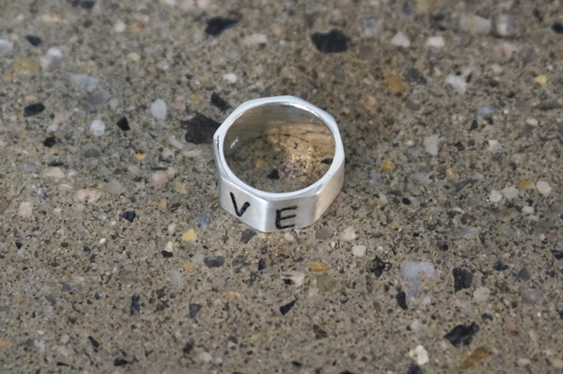 silver _ octagon love ring
